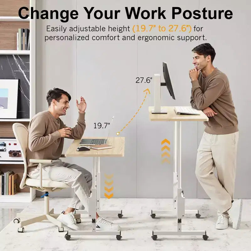 VECELO Petit bureau debout à hauteur réglable, postes de travail informatiques mobiles avec roulettes, table d'ordinateur portable roulante portable pour le bureau
