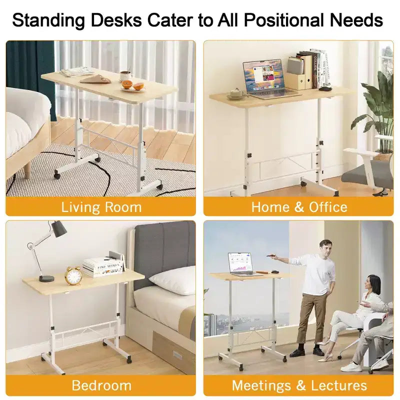 VECELO Petit bureau debout à hauteur réglable, postes de travail informatiques mobiles avec roulettes, table d'ordinateur portable roulante portable pour le bureau