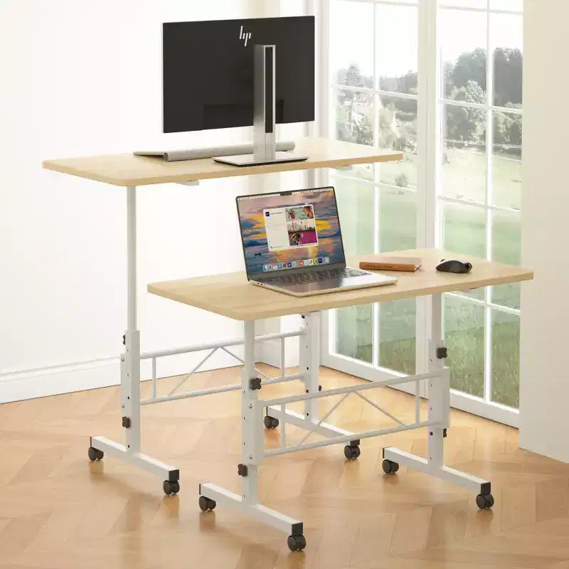 VECELO Petit bureau debout à hauteur réglable, postes de travail informatiques mobiles avec roulettes, table d'ordinateur portable roulante portable pour le bureau