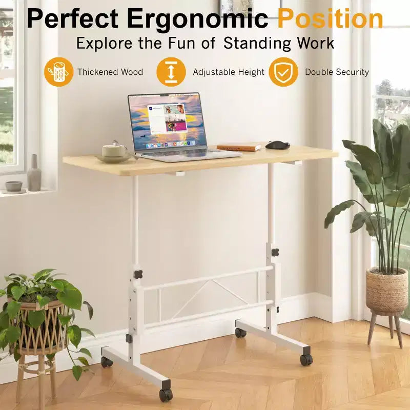 VECELO Petit bureau debout à hauteur réglable, postes de travail informatiques mobiles avec roulettes, table d'ordinateur portable roulante portable pour le bureau
