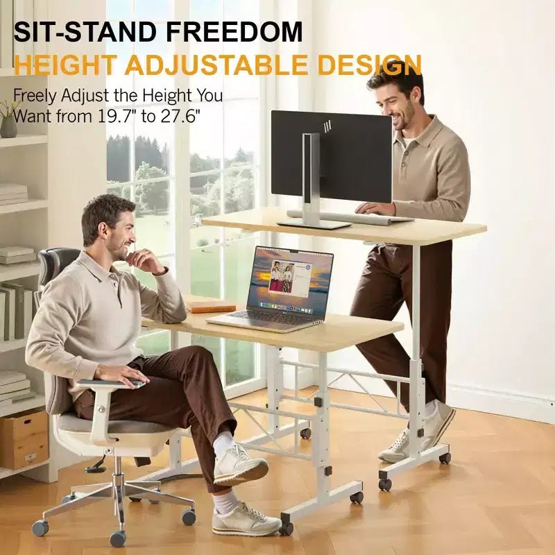 VECELO Petit bureau debout à hauteur réglable, postes de travail informatiques mobiles avec roulettes, table d'ordinateur portable roulante portable pour le bureau