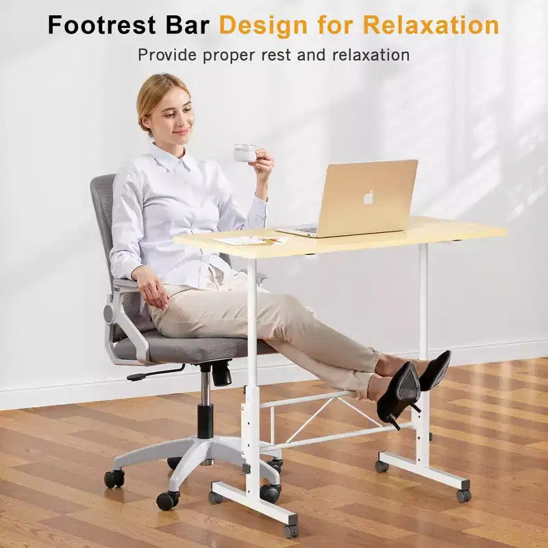 VECELO Petit bureau debout à hauteur réglable, postes de travail informatiques mobiles avec roulettes, table d'ordinateur portable roulante portable pour le bureau