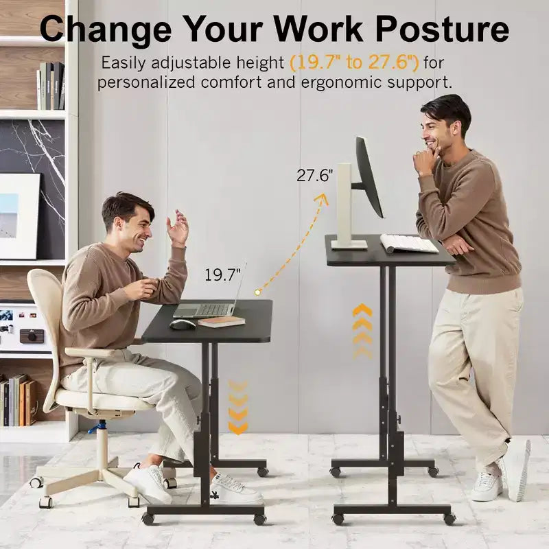 VECELO Petit bureau debout à hauteur réglable, postes de travail informatiques mobiles avec roulettes, table d'ordinateur portable roulante portable pour le bureau