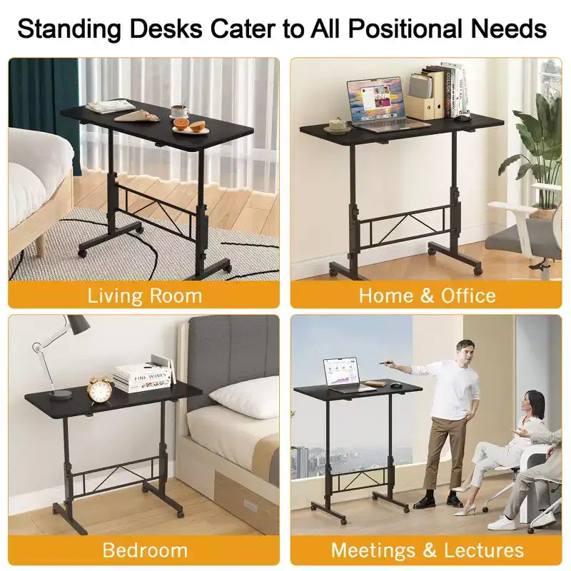 VECELO Petit bureau debout à hauteur réglable, postes de travail informatiques mobiles avec roulettes, table d'ordinateur portable roulante portable pour le bureau