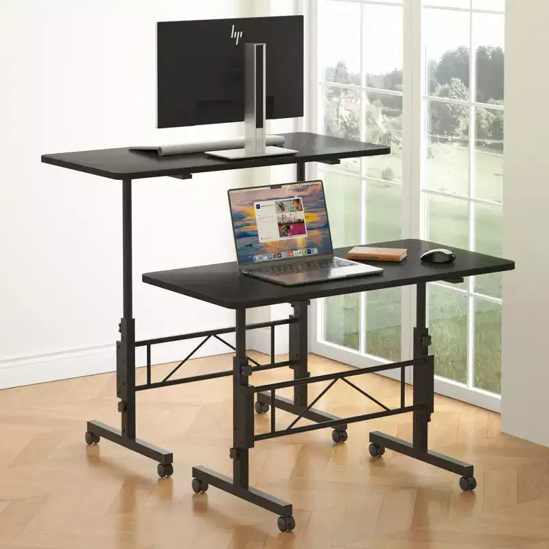VECELO Petit bureau debout à hauteur réglable, postes de travail informatiques mobiles avec roulettes, table d'ordinateur portable roulante portable pour le bureau