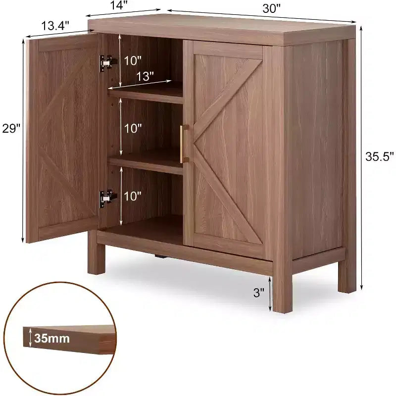 Meuble de rangement de ferme de 30 pouces, Meuble de rangement de cuisine à double porte en X avec 2 étagères réglables