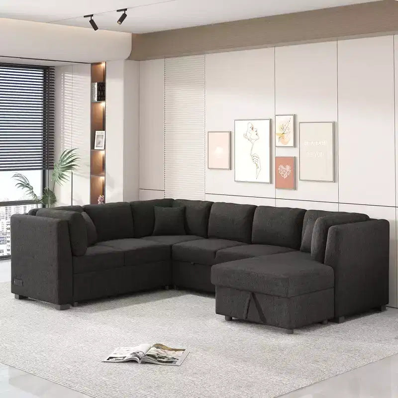 Whisen 108.6 Lit de Sectionnel en U avec Ports USB, Prises de Courant et Rangement