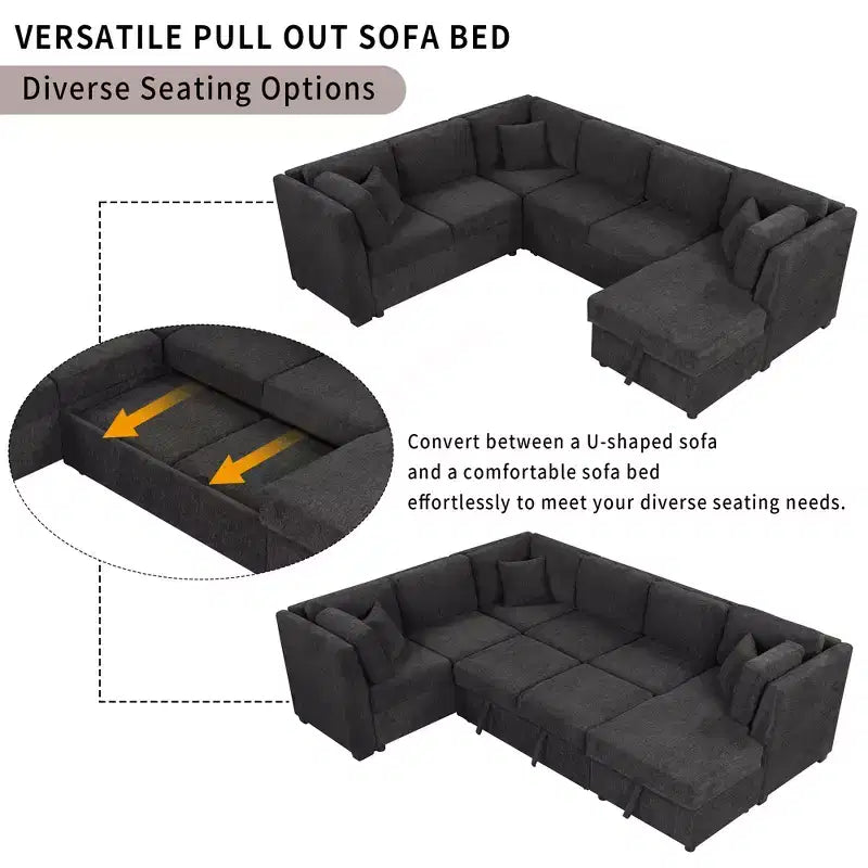 Whisen 108.6 Lit de Sectionnel en U avec Ports USB, Prises de Courant et Rangement