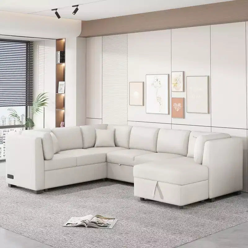Whisen 108.6 Lit de Sectionnel en U avec Ports USB, Prises de Courant et Rangement