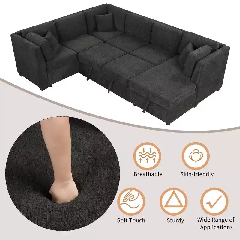 Whisen 108.6 Lit de Sectionnel en U avec Ports USB, Prises de Courant et Rangement