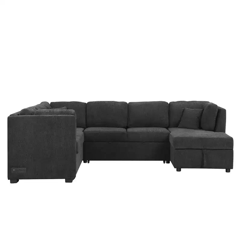 Whisen 108.6 Lit de Sectionnel en U avec Ports USB, Prises de Courant et Rangement