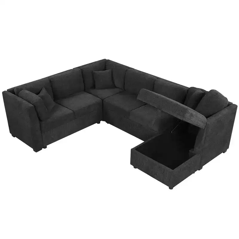 Whisen 108.6 Lit de Sectionnel en U avec Ports USB, Prises de Courant et Rangement