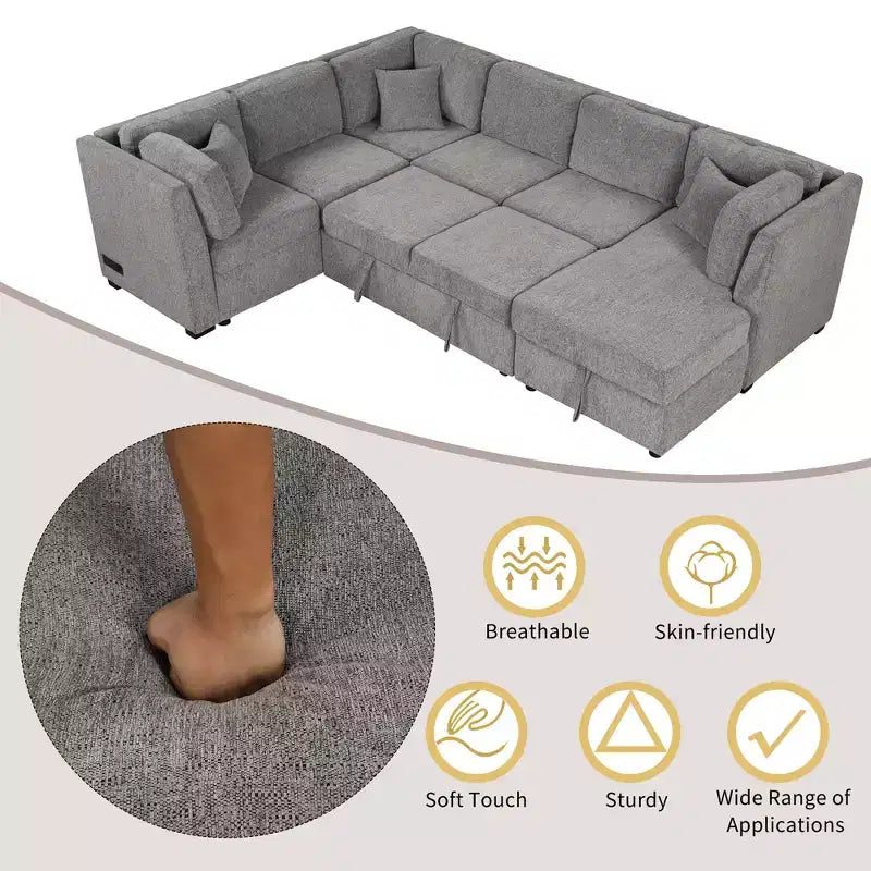 Whisen 108.6 Lit de Sectionnel en U avec Ports USB, Prises de Courant et Rangement