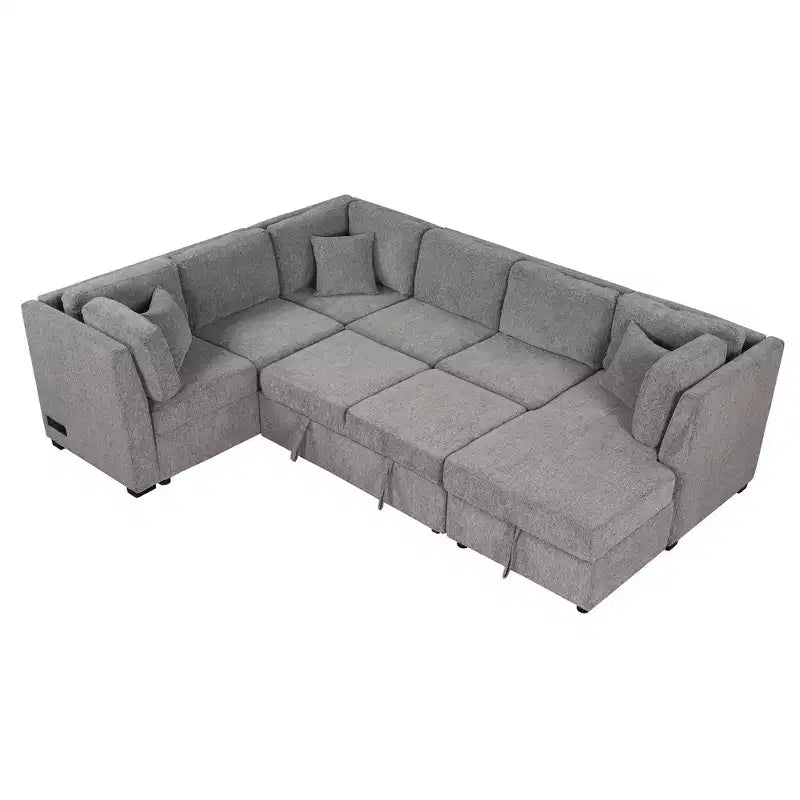 Whisen 108.6 Lit de Sectionnel en U avec Ports USB, Prises de Courant et Rangement
