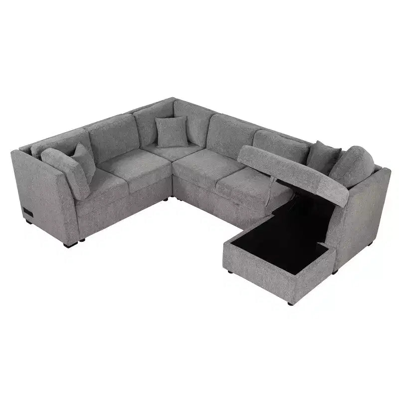 Whisen 108.6 Lit de Sectionnel en U avec Ports USB, Prises de Courant et Rangement
