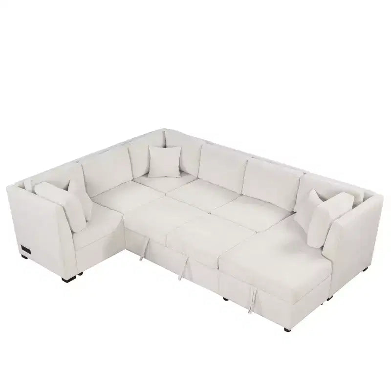 Whisen 108.6 Lit de Sectionnel en U avec Ports USB, Prises de Courant et Rangement