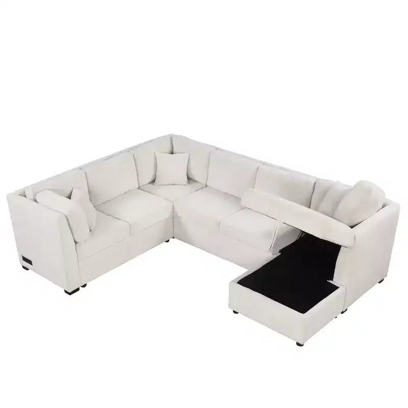 Whisen 108.6 Lit de Sectionnel en U avec Ports USB, Prises de Courant et Rangement