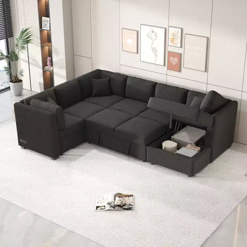 Whisen 108.6 Lit de Sectionnel en U avec Ports USB, Prises de Courant et Rangement