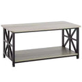 VEVOR 40 Farmhouse Coffee Table, Rectangle Coffee Table with Open Storage Compartment, Wooden Rustic Cocktail Table, Brown & Black