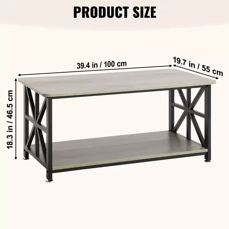 Table basse de ferme VEVOR 40, table basse rectangulaire avec compartiment de rangement ouvert, table basse rustique en bois, marron et noir