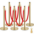 VEVOR 6-Piece Silver Crowd Management Set, Stainless Posts with Red Retractable Rope, 38In Height, Suitable for Indoor & Outdoor,Gold
