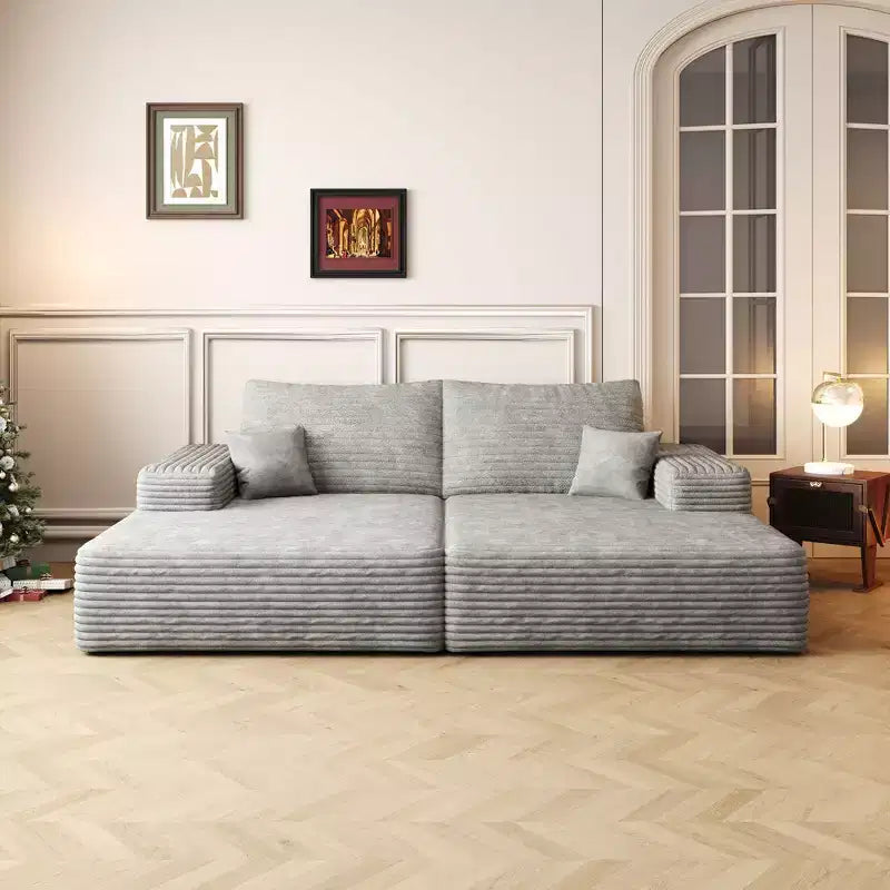 74.8 Modern Sofa bed With Dual sleeper, lounger for moviebonus room,Grey (Plush Corduroy Fabric)