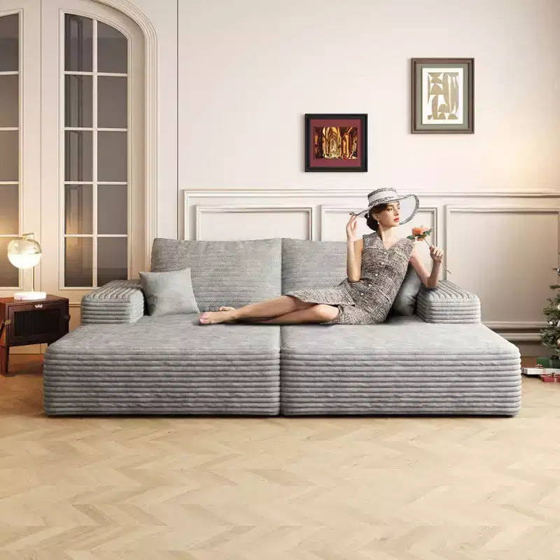 74.8 Canapé-lit moderne avec deux couchages, chaise longue pour salle de jeux/cinéma, gris (tissu velours côtelé moelleux)