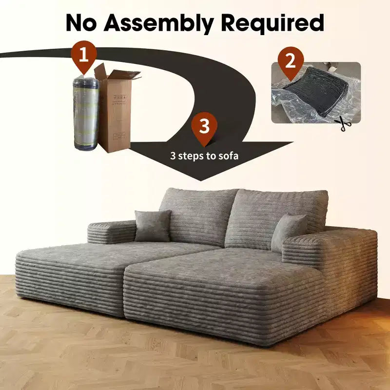 74.8 Canapé-lit moderne avec deux couchages, chaise longue pour salle de jeux/cinéma, gris (tissu velours côtelé moelleux)