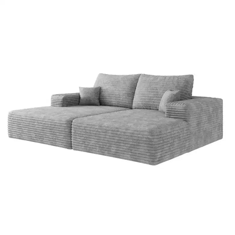 74.8 Canapé-lit moderne avec deux couchages, chaise longue pour salle de jeux/cinéma, gris (tissu velours côtelé moelleux)