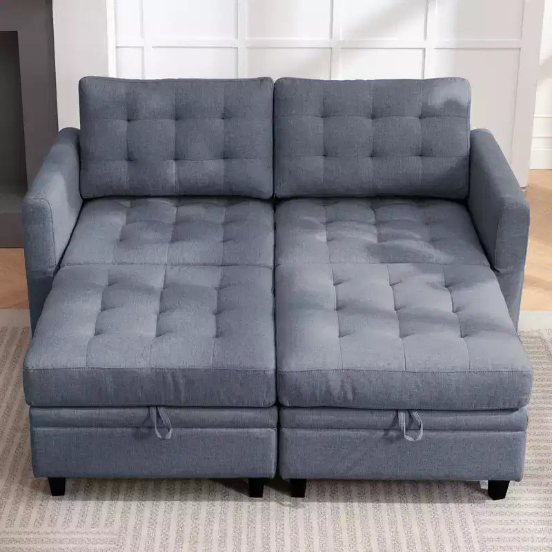 Canapé modulable convertible Mjkone avec accoudoir réglable, pouf de rangement mobile
