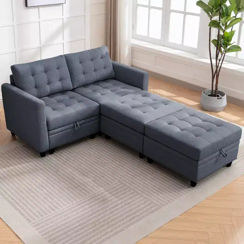 Canapé modulable convertible Mjkone avec accoudoir réglable, pouf de rangement mobile