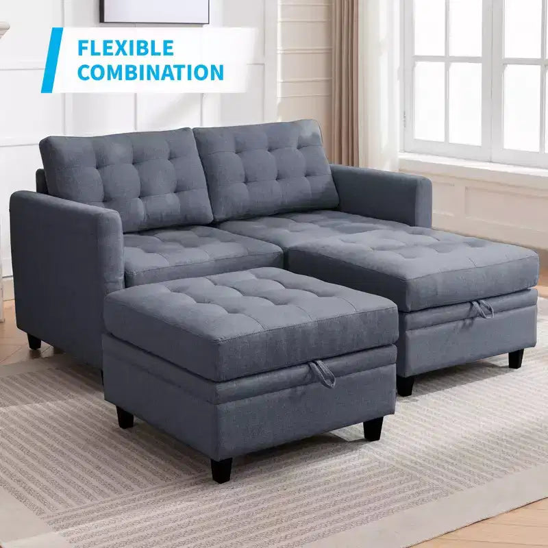 Canapé modulable convertible Mjkone avec accoudoir réglable, pouf de rangement mobile