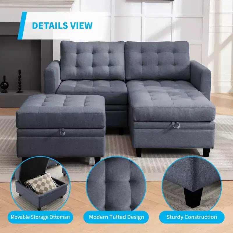 Canapé modulable convertible Mjkone avec accoudoir réglable, pouf de rangement mobile