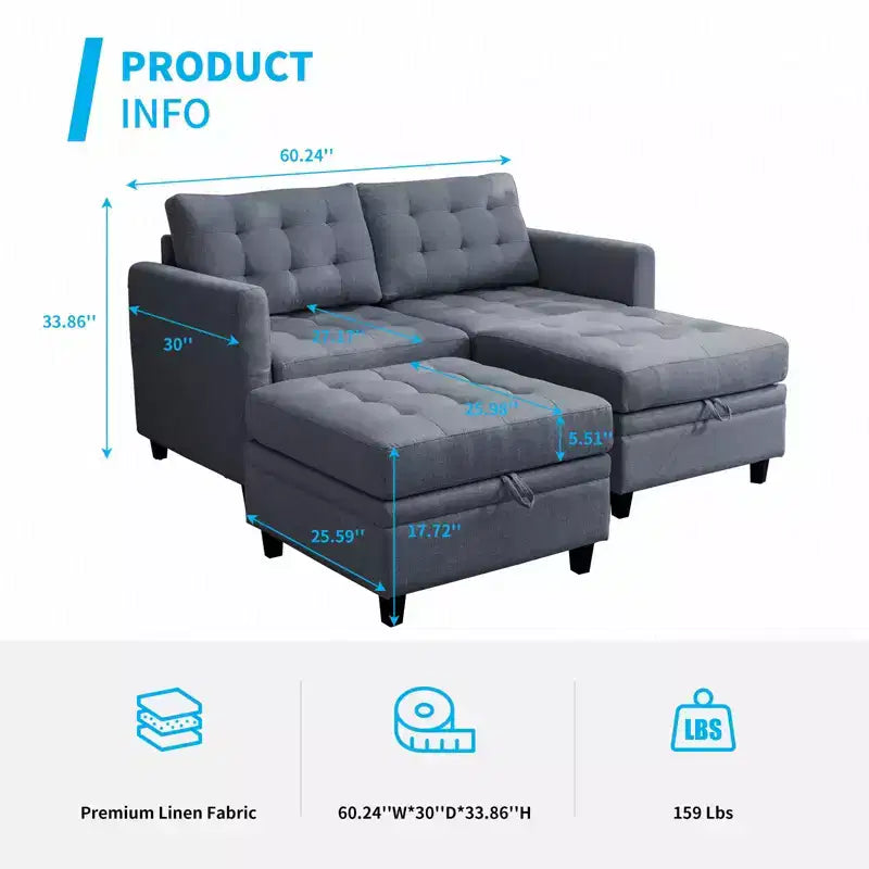 Canapé modulable convertible Mjkone avec accoudoir réglable, pouf de rangement mobile
