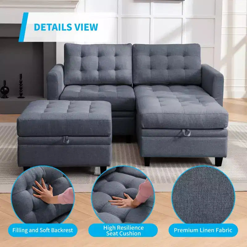 Canapé modulable convertible Mjkone avec accoudoir réglable, pouf de rangement mobile