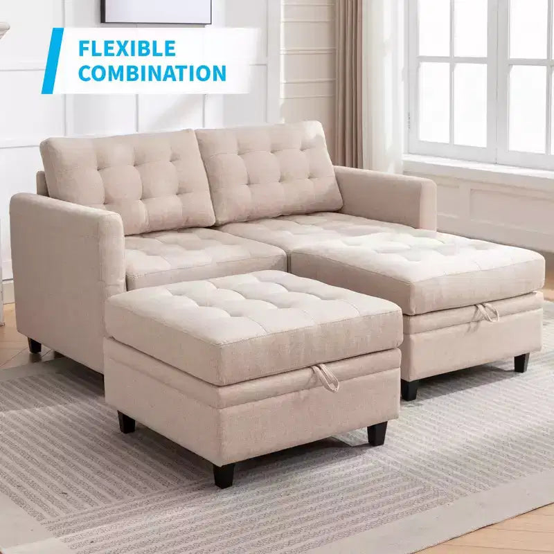 Canapé modulable convertible Mjkone avec accoudoir réglable, pouf de rangement mobile