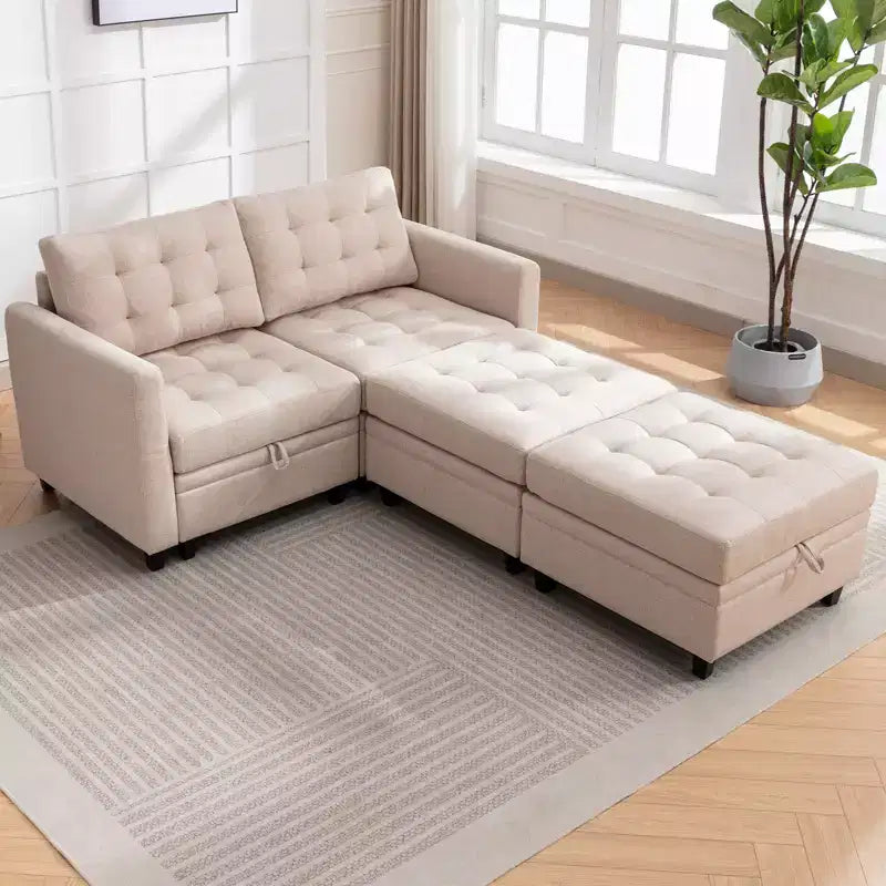 Canapé modulable convertible Mjkone avec accoudoir réglable, pouf de rangement mobile