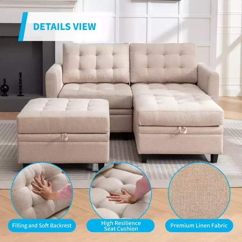 Canapé modulable convertible Mjkone avec accoudoir réglable, pouf de rangement mobile