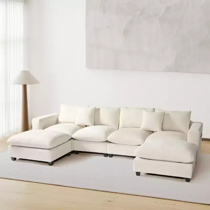 WestinTrends Augusta 128 Canapé modulable d'angle en U en chenille avec ports USB/Type-C et poches latérales