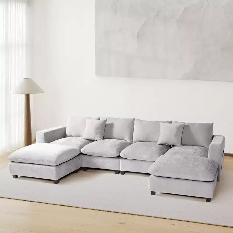 WestinTrends Augusta 128 Canapé modulable d'angle en U en chenille avec ports USB/Type-C et poches latérales