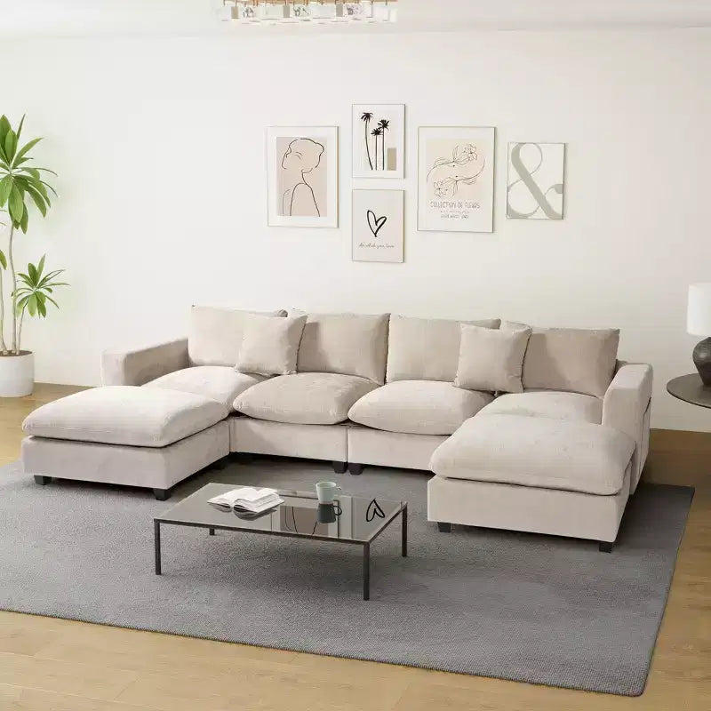 WestinTrends Augusta 128 Canapé modulable d'angle en U en chenille avec ports USB/Type-C et poches latérales