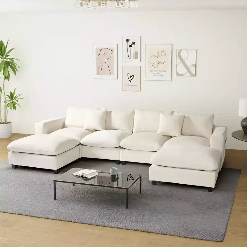 WestinTrends Augusta 128 Canapé modulable d'angle en U en chenille avec ports USB/Type-C et poches latérales