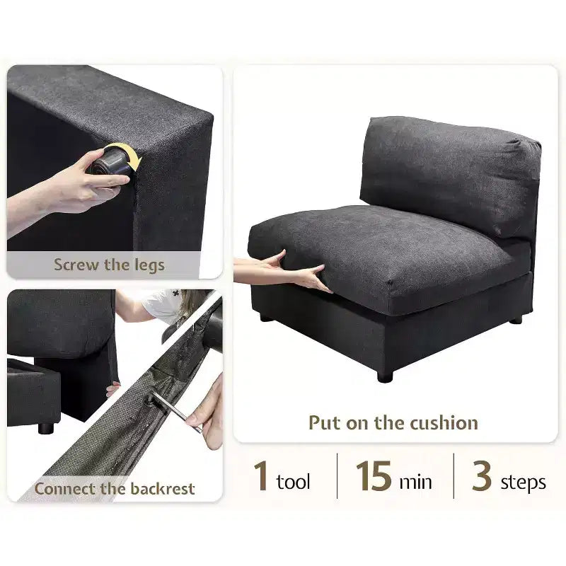 AMERLIFE Canapé Modulable d'Angle en U avec Ottomane, Grand Canapé pour Salon