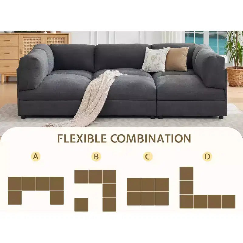 AMERLIFE Canapé Modulable d'Angle en U avec Ottomane, Grand Canapé pour Salon