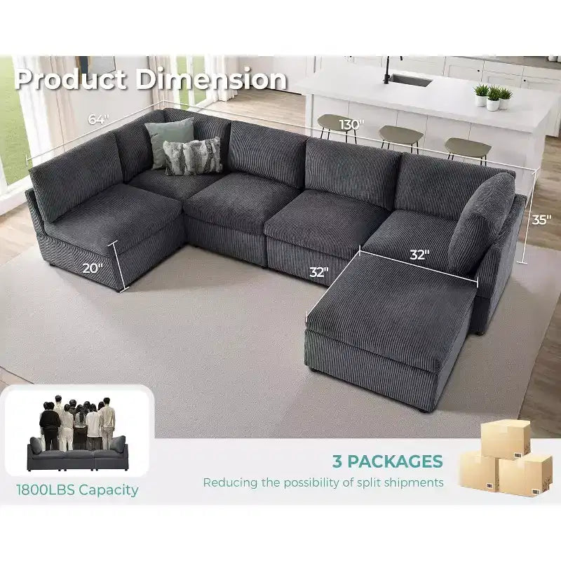 AMERLIFE Canapé sectionnel modulable surdimensionné avec assise profonde de 81 cm, canapé convertible en U/L/S de 6 pièces