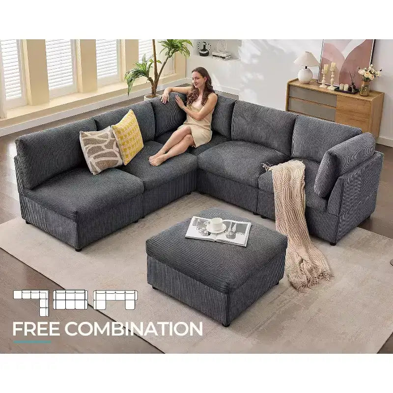 AMERLIFE Canapé sectionnel modulable surdimensionné avec assise profonde de 81 cm, canapé convertible en U/L/S de 6 pièces