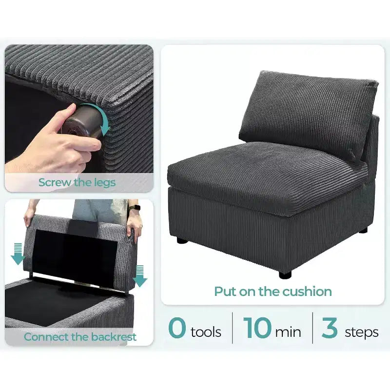 AMERLIFE Canapé sectionnel modulable surdimensionné avec assise profonde de 81 cm, canapé convertible en U/L/S de 6 pièces