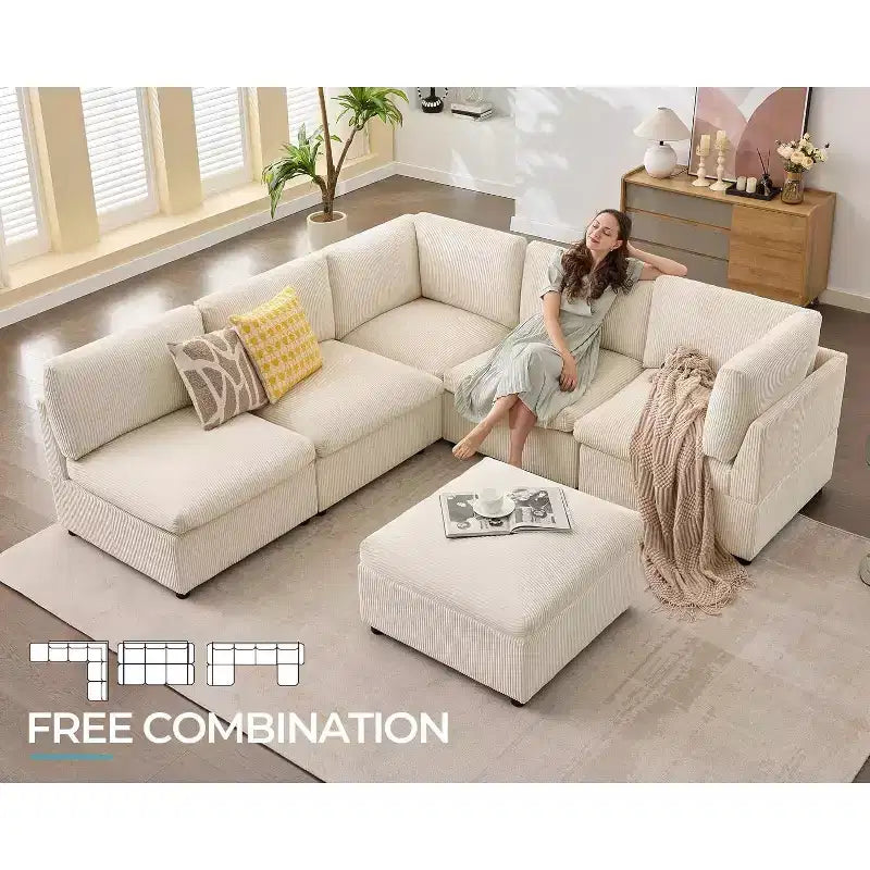 AMERLIFE Canapé sectionnel modulable surdimensionné avec assise profonde de 81 cm, canapé convertible en U/L/S de 6 pièces