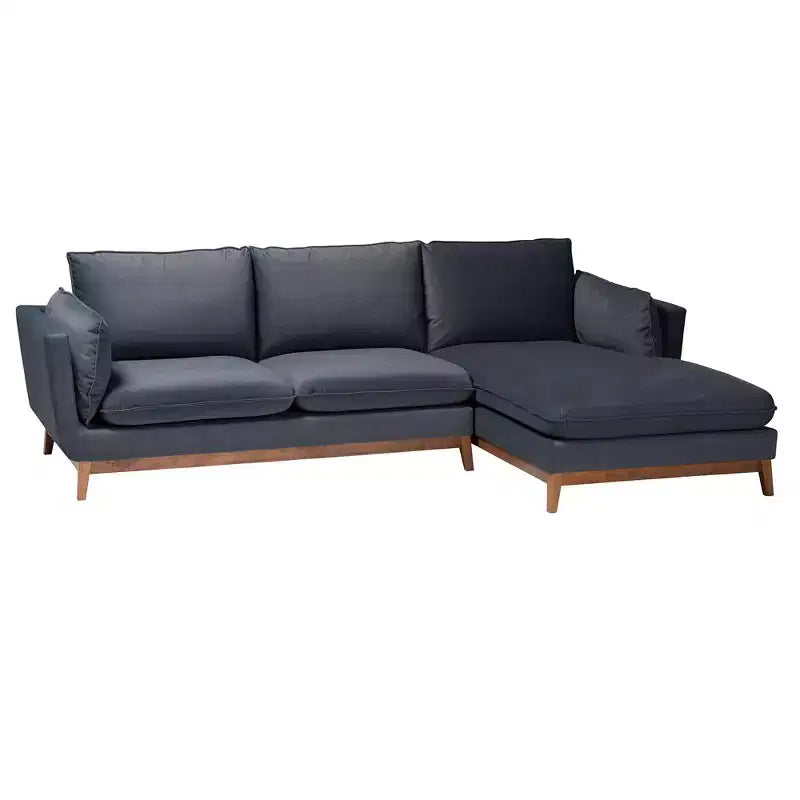 Canapé d'angle moderne Linanas Baxton Studio en tissu gris foncé avec méridienne à droite