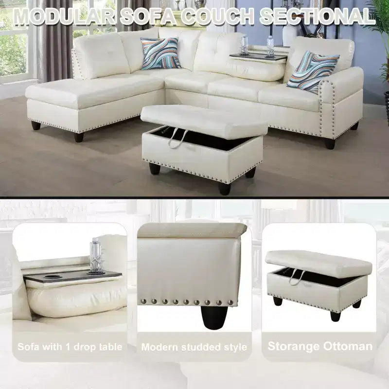 Ensemble de canapé combiné 3 pièces en L, canapé en similicuir semi-PU Ginger